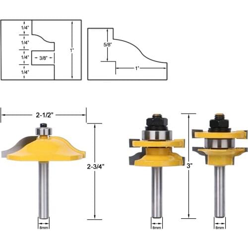 3Pcs/set Raised Panel Cabinet Door Router Bit Milling Cutter Woodworking Tool Tackle Engraving Machine Edging Cutter Tool