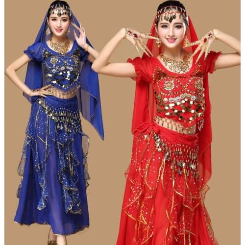 4pcs/Set Women Belly Dancing Costumes Flower Belly Dance Dress Adult Indian Bellydance Costumes Stage Clothing High Quality