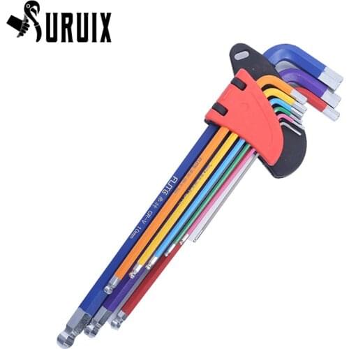 9pcs 1.5mm - 10mm Hexagon Allen Key Wrench Tools Set Imbus Matte Chrome Ball End Spanner Set Torque Wrench Mini Nut Key