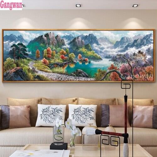 5D DIY Diamond Painting natural mountain lake tree natural landscape Cross Stitch Full embroidery mosai large home decoration