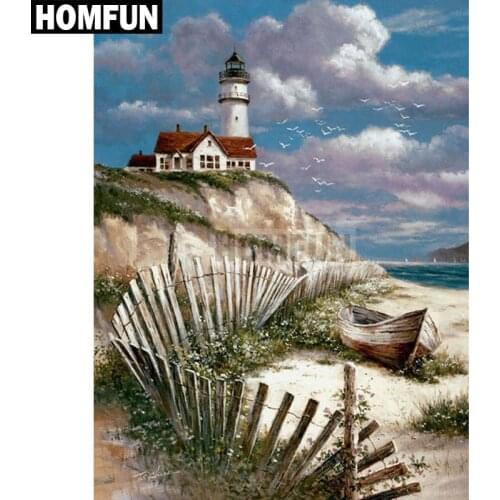 HOMFUN Full Square/Round Drill 5D DIY Diamond Painting "lighthouse" Embroidery Cross Stitch 5D Home Decor Gift A02567
