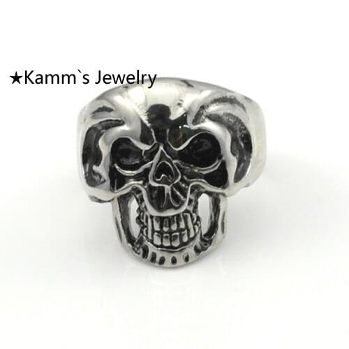 AMUMIU Skull Fashion Stanless Steel Rings Man Rocker Finger Biker Jewelry KR124 US size