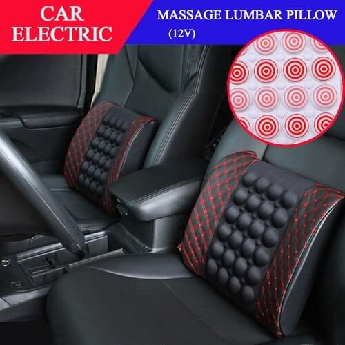 12V Car Electric Massage Lumbar Cushion Back Relaxation Travel Pillow Office Car Seat Back Waist Support Pain Relief Pad