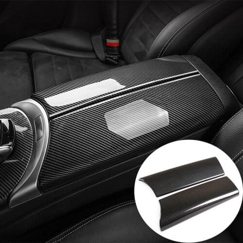 Car Styling For Mercedes-Benz C E GLC Class W213 W205 X253 Carbon Fiber Stowing Tidying Armrest Box Protect Stickers Covers Trim