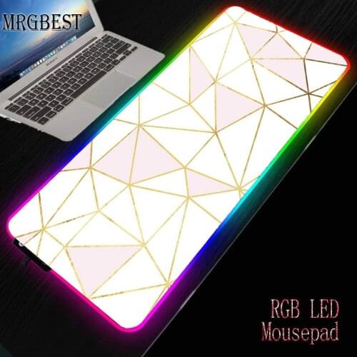 MRGBEST White Pink Marble Pattern Large RGB Mouse Pad LED Lighting for Game Player Matmouse XXL Table Game Pads Table Game Mat