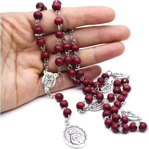 Rosary Necklace Catholic Virgin Mary Pendant Necklaces Bead Long Chain Men Women Christian Jewelry Gift