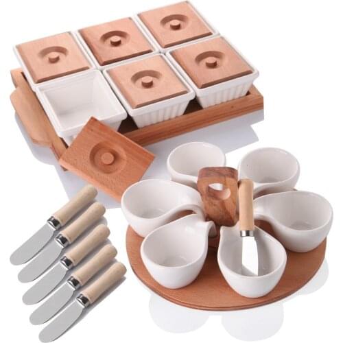 Wood luxury breakfast presenter set breakfast + snack + knife