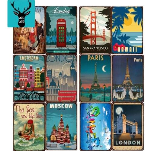 Travel Metal Sign Custom Vintage Retro Venice Ireland Cairo Iron Painting Pub Store City Poster Art home decor