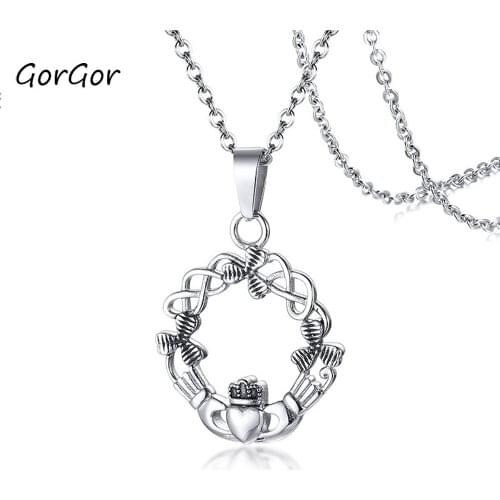 GorGor New Arrivals Stainless Steel Cladda Steel Flower Basket Pendant Necklace for Fashion Women Jewelry Gift PN-1145
