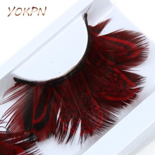 YOKPN Red Crisscross Feather False Eyelashes Striped Thick Smoked Exaggerated Fake Eyelashes Stage Performance Makeup Eye Lashes
