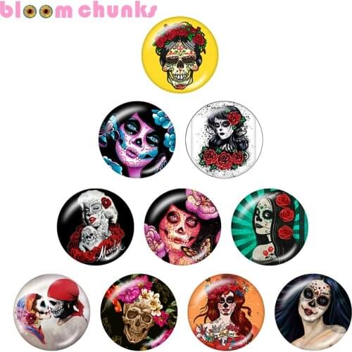 Skull girl Halloween 12mm/18mm/20mm/25mm Round glass cabochon flat back Making snap button S2972