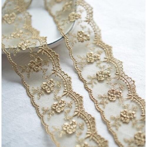 3 Meters Champagne Gold Thread Flower Net Dress Lace Trim Embroidery Lace Accessories 4.5cm Width Free Shipping