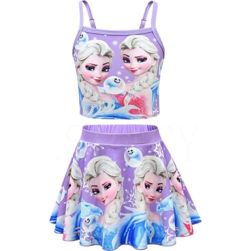 Disney Frozen Pattern 2 Piece 3D Cartoon Swimwear Girls Open Back Bikini Swimming Suit Backless Beach Wear Women Swimsuit