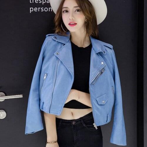 Spring Autumn Women Faux Leather Jacket Casual PU Loose Motorcycle Jackets Lady Casual Outerwear Yellow Soft Womens coat