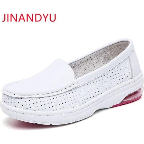 Genuine Leather Summer Shoes Hollow Out Thick Sole Womens Shoes Flats Loafers Korean Fashion White Shoes Woman Platform Sneakers