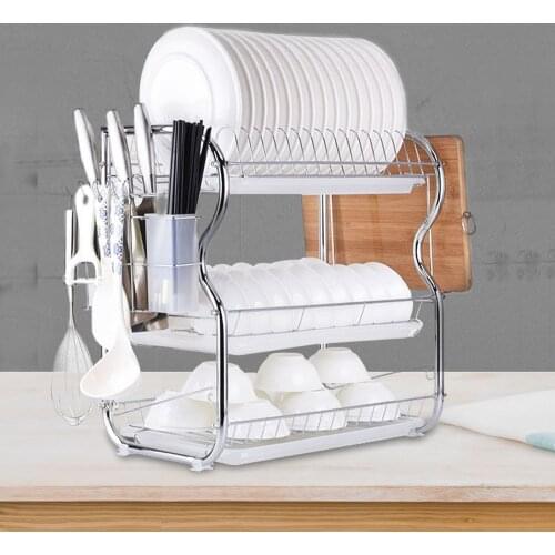 Multifunction Stainless Steel Dish Drying Rack Cup Bowls Dishe Rack Home Decor Space Saver Stand Tableware Organizer With Holder