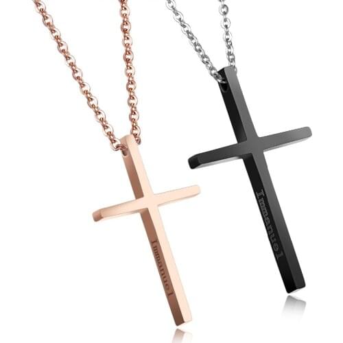 Rose gold /black color Stainless Steel fashion religious cross design Necklace pendant women men jewelry