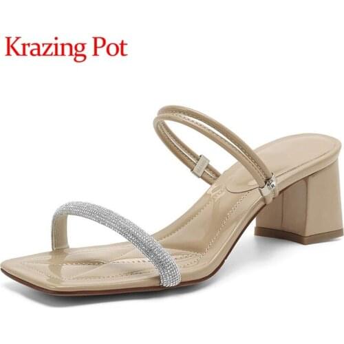 Krazing pot square toe high heels bling high street wear Princess style fairly energy flip flop slip on mules sandals women L33