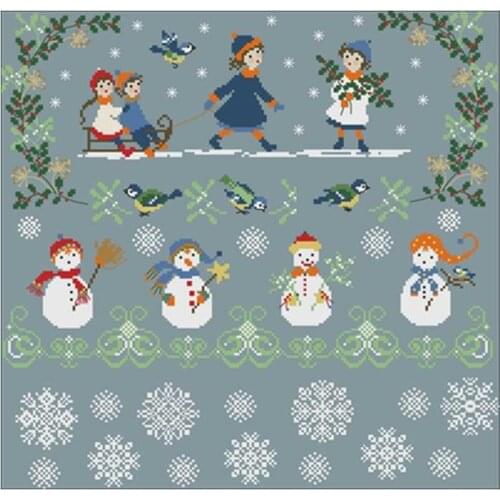 Girl pulling a sled patterns counted 11CT 14CT DIY Cross Stitch Sets wholesale Cross-stitch Kit Embroidery Needlework