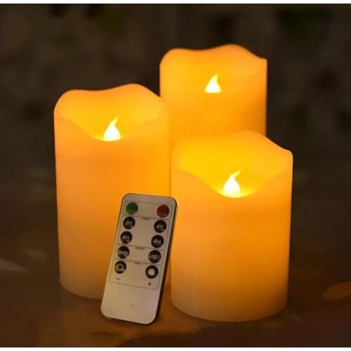 Set of 3 remote controlled LED Flameless Pillar Candle Paraffin real Wax Uneven Edge Night Light Bar Home Wedding decor-AMBER