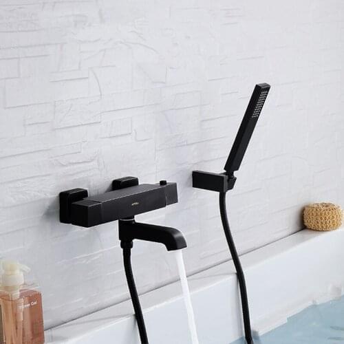 Bathroom Shower faucet set Thermostatic Bathtub faucet set Matte Black brass Wall mounted Chrome