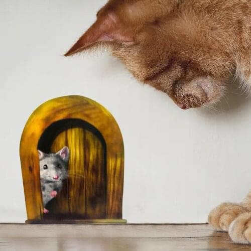 Scaredy Mice Mouse Hole 3d Wall Sticker Realistic Creative Mouse Wall Sticker Wallpapers Pegatinas De Pared Room Decoration