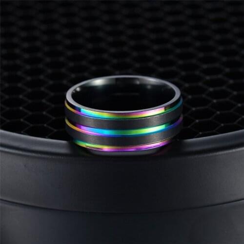 Fashion Colourful Rings for Men Women Rainbow Stainless Steel Wedding Bands Rings Vnox 8mm Casual Male Jewelry