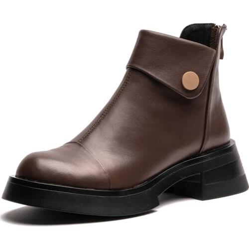 Autumn Winter Ankle Motorcycle Boots Women Shoes Thick Bottom Elegant Women Boots Shoes Genuine Leather Platform Brown BlacA229