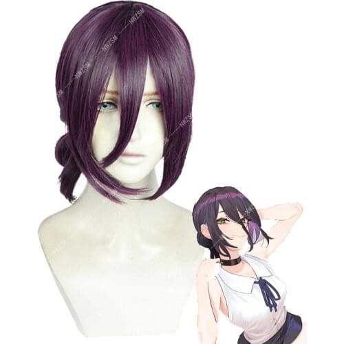 Reze Cosplay Wig Anime Chainsaw Man Purple Brown Ponytail Hair Pelucas Halloween Carnival Party Costume Role Play