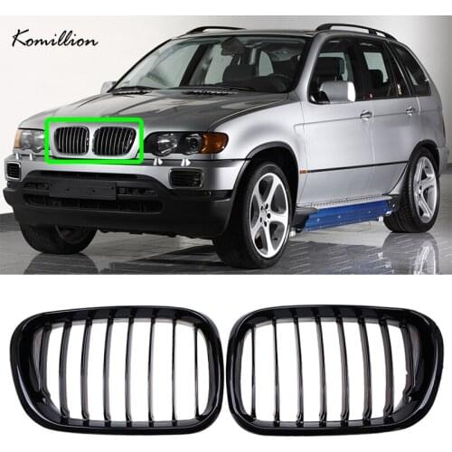1 Pair Car Front Kidney Gloss Black Sport Grille Racing Grills for BMW X5 E53 2000 2001 2002 2003 Pre-facelift Exterior Parts