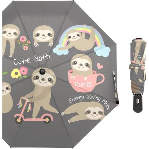Fully-Automatic Sloth Umbrella Rain Women 3Folding Wind Resistant Large Umbrella Kids Portable Quick Drying Umbrella