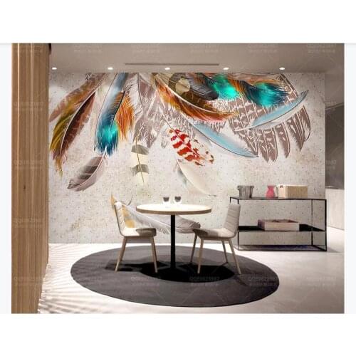 Custom Retro American Fashion Colored Feathers Photo Wallpaper Mural Living Room Bedroom Art background 3D Home Decor Painting