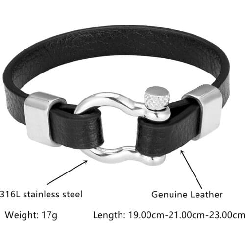 Popular horseshoe buckle screw rotating leather bracelet stainless steel punk fashion jewelry bracelet