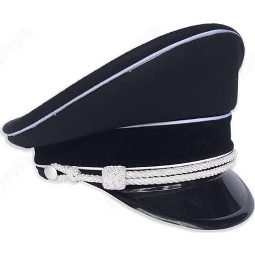 WWII Germany Military Officer Visor Hats Black Woolen Army Police Caps Winter Keep Warm For Cosplay Film Props Show