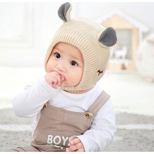 Baby Hats 1-3 Years Boys Girls Bonnet Winter Warm Thicken Hats Kids Infant Boy Cute Ears Knit Hats For Children Girl Beanie Muts