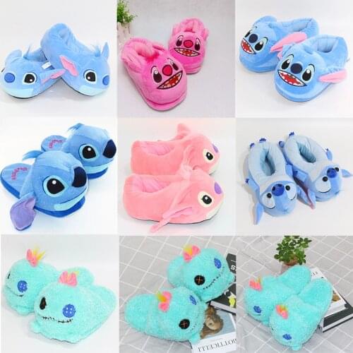 Anime Lilo Stitch Cute Plush Stuffed Slippers for Home Cartoon Winter Shoes Child Adult Toys Gifts