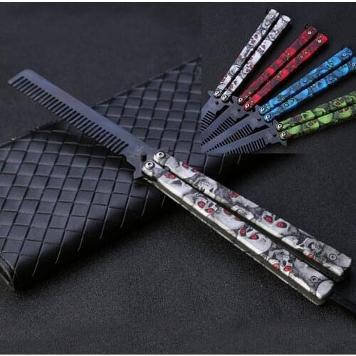 1Pcs Foldable Comb Stainless Steel Practice Training Butterfly Knife Comb Beard Moustache Brushes Hairdressing Styling Tool