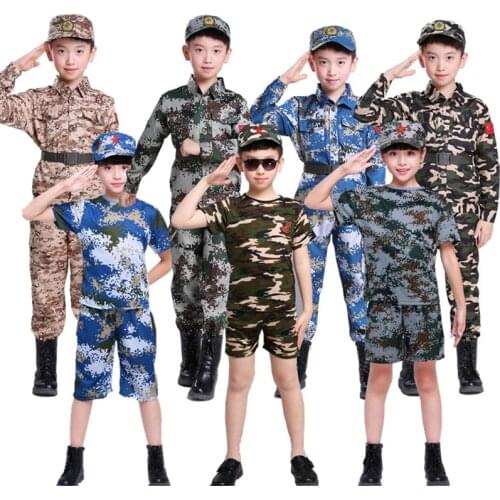 Tactical Camouflage Military Uniform Clothes Suit Childs Us Army Clothes Military Combat Hat + Belt + Top + Pants Child Army