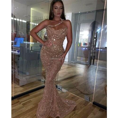 Turkish Luxury Mermaid Evening Dress Sleeveless Floor-length Sequined Prom Dress Robe De Soiree Aibye Middle East Saudi Arabia