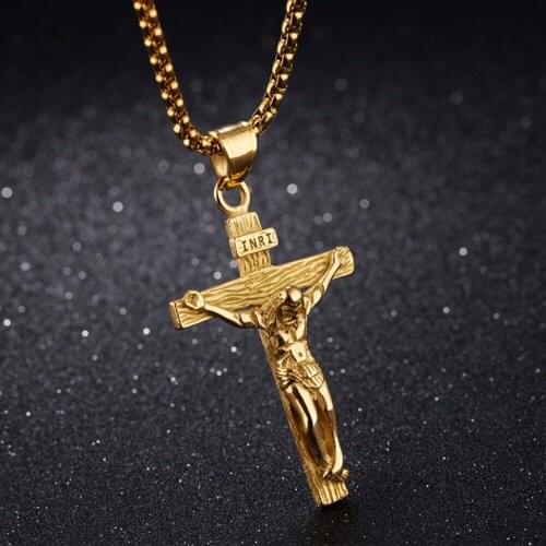 Vintage Christian Silver Color/Gold Color Jesus Cross Pendant Necklaces 3116L Stainless Steel Link Chain Men Pray Jewelry Gift