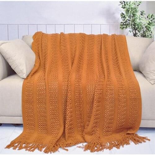 Knitted Blanket Solid Color Sofa Throw Blanket With Tassels Travel Nap Blankets Air Conditioner Room Sleeping Blankets
