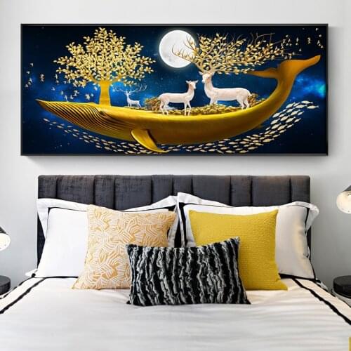 Needlework, DIY Golden fish Cross stitch,Sets For Embroidery kits,deer,moon,golden tree Home Decor Counted Cross-Stitch