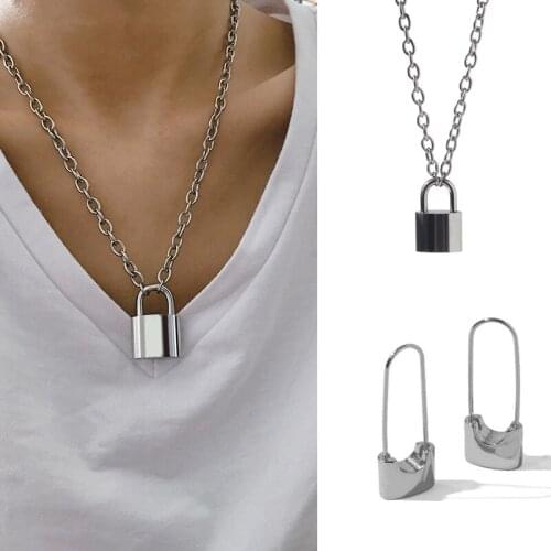 Top Quality Punk Style Metal Lock Pendant Necklace Silver Gold Color Stainless Steel Clavicle Chain For Men Women Jewelry