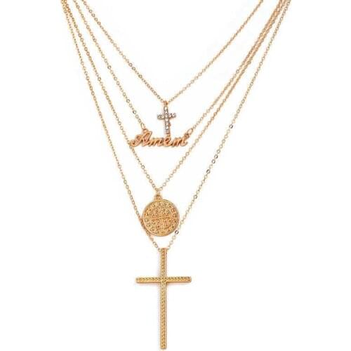 New fashion womens multi-layer necklace cross geometric disc pendant simple womens gift
