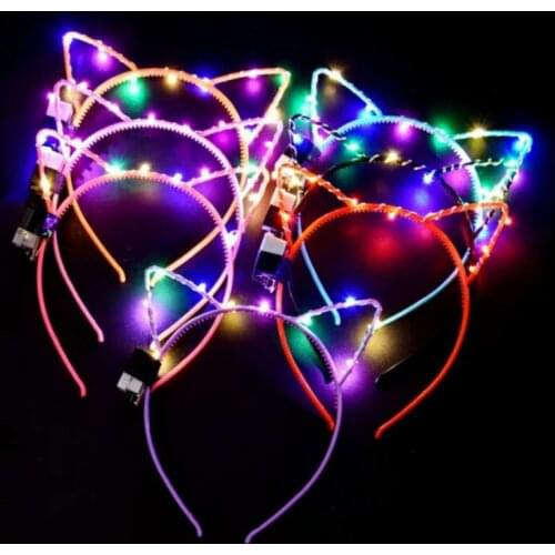 1pc Glowing Girls Boys Bow Cat Ears Baby Hair Accessories Ladies Headband Kids Christmas Hairband Happy Birthday Party Decors