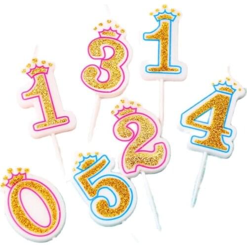 1 pcs Number Candles Golden crown for A Cake Shimmer Party Cake Topper Kids Baby Birthday Annivesary Party Decoration Tools