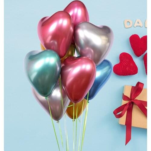 10/20pcs 12inch Heart Glossy Metal Pearl Latex Balloons Thick Chrome Metallic Colors Air Balls Globos Birthday Party Decor
