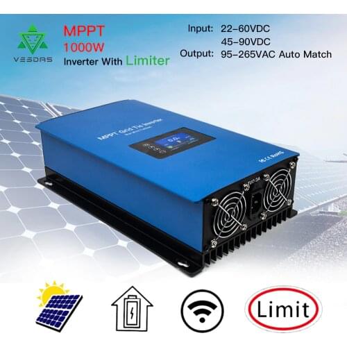 1000W Solar Inverter Grid Tie MPPT MIcro inversor Battery Discharge Power Mode with Internal Limiter Sensor 24 48 VDC 95-265VAC