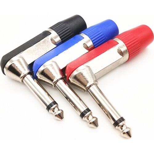 2pcs/lot 6.35mm 2Pole MONO Audio Male Plug 6.35 Right Angle Amplifier Microphone Jack 6.5 mm TRS Plug Welding Connector