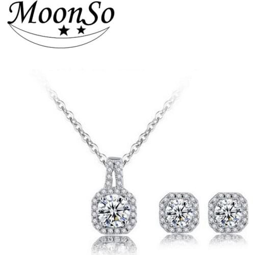 100% Sterling Silver Luxury Jewelry Set for Wedding Necklace Pendant Stud Earring for Bridal Women Anniversary Gift J1104